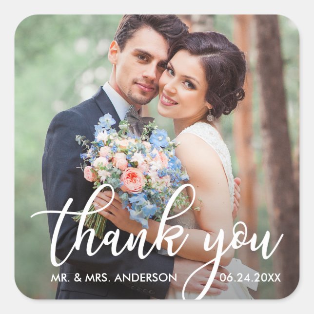 Moderne Hochzeit Vielen Dank, dass Sie Bride Groom Quadratischer Aufkleber (Vorderseite)