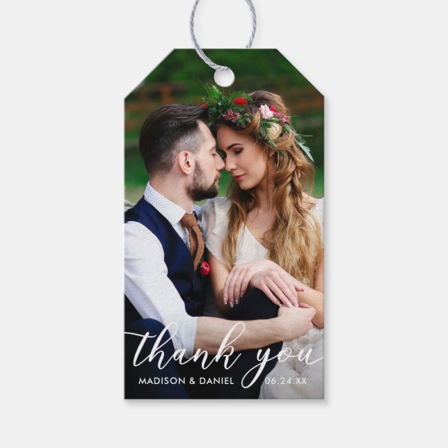 Moderne Hochzeit Vielen Dank | Foto "Braut" Geschenkanhänger (Vorderseite)