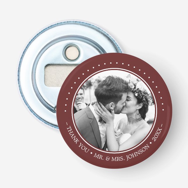Moderne Hochzeit Vielen Dank Foto Burgundy Flaschenöffner (Vorderseite)