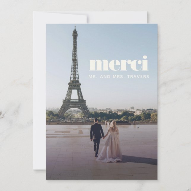 Moderne Hochzeit Vielen Dank | Merci Card Dankeskarte (Vorderseite)