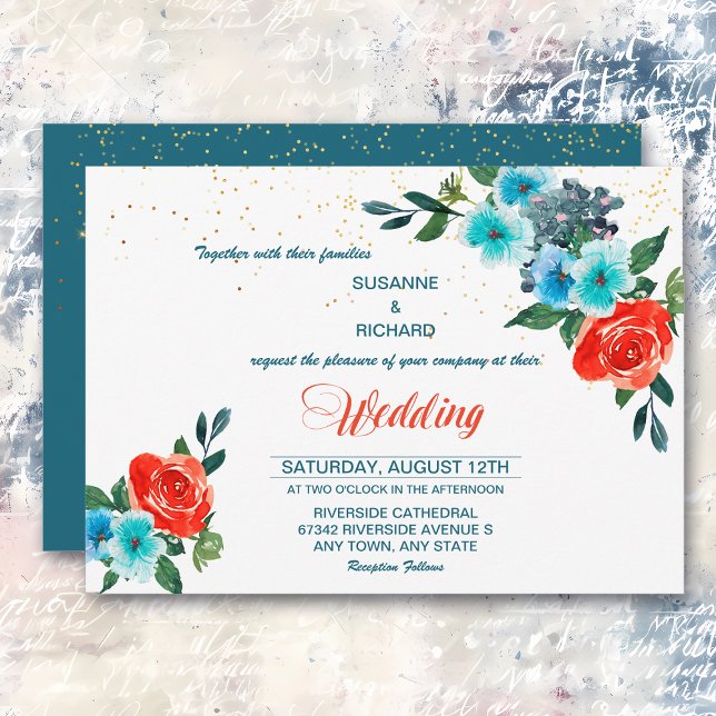 Moderne Hochzeit von Aqua und Korallen Einladung (Von Creator hochgeladen)