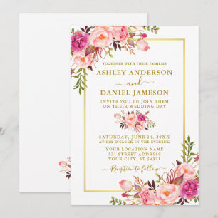 Moderne Hochzeit von Aquarellfarben Rosa Blush Flo Einladung