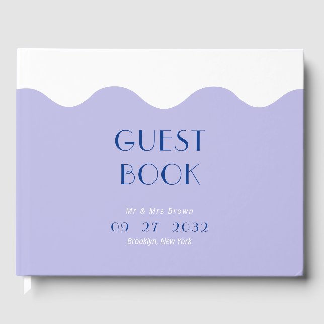 Moderne Hochzeit von Blau und Lavender Wave Gästebuch (Vorderseite)