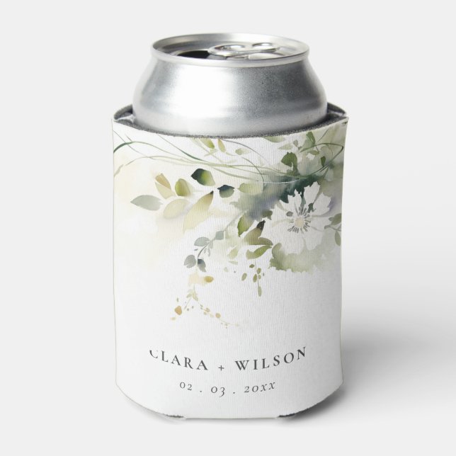 Moderne Hochzeit von Boho Abstrakt-grüner Blütenbl Dosenkühler (Kanne Vorderseite)