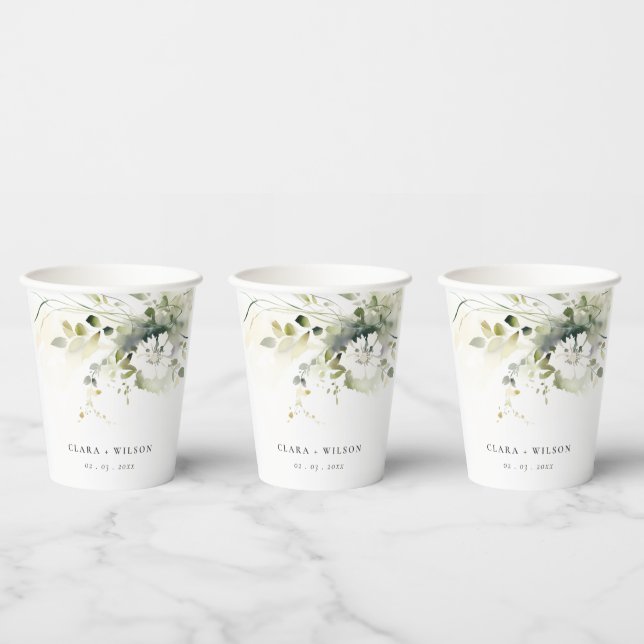 Moderne Hochzeit von Boho Abstrakt-grüner Blütenbl Pappbecher (Multi)