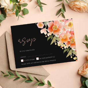 Moderne Hochzeit von Boho Orange Peach und Black F RSVP Karte