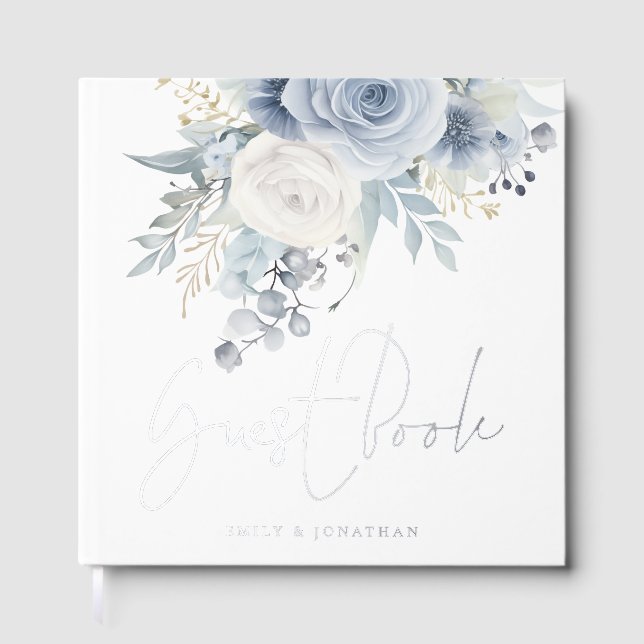 Moderne Hochzeit von Dusty Blue Florals Gästebuch (Vorderseite)