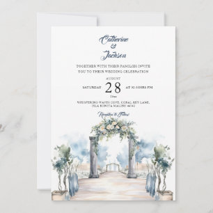 Moderne Hochzeit von Dusty Blue und Aqua Beach Einladung