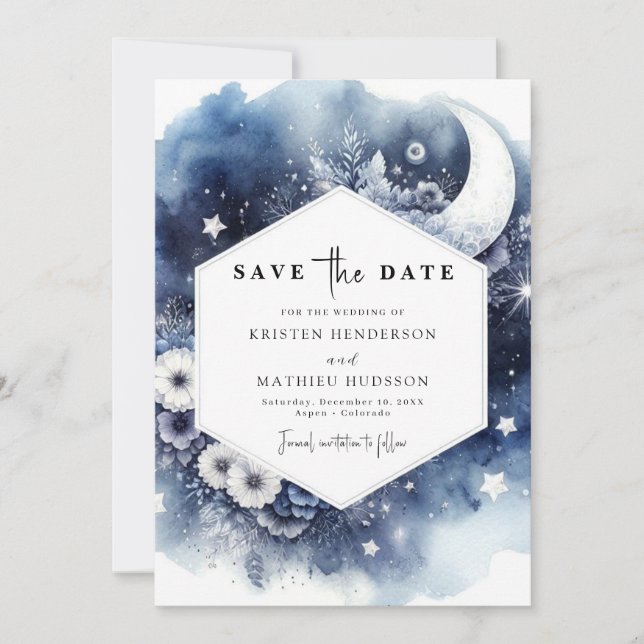 Moderne Hochzeit von Earthy Moonlit Save The Date (Vorderseite)