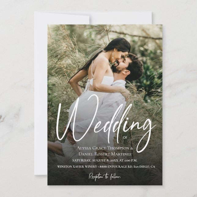 Moderne Hochzeit von Foto-Overlay-Text Einladung (Vorderseite)