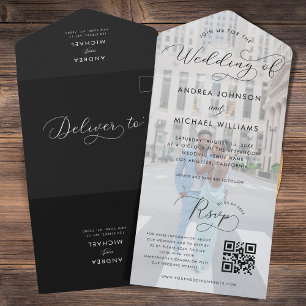 Moderne Hochzeit von Foto & Script QR Code Foto All In One Einladung