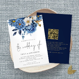 Moderne Hochzeit von Gold Florals QR Code Einladung