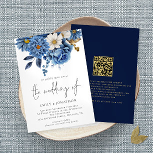 Moderne Hochzeit von Gold Florals QR Code Einladung