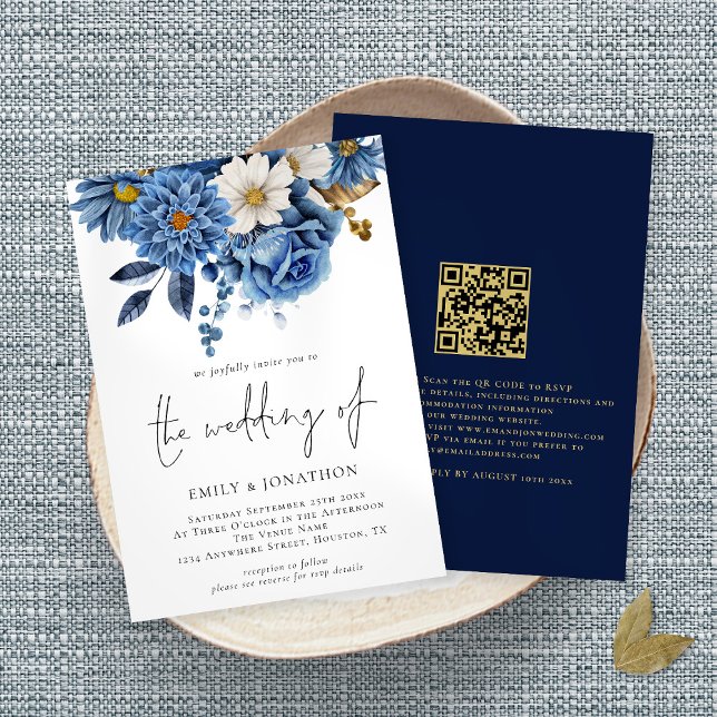 Moderne Hochzeit von Gold Florals QR Code Einladung (Von Creator hochgeladen)