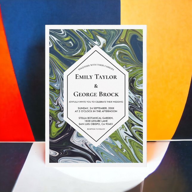 Moderne Hochzeit von Green Blue Earth Tone Abstrak Einladung (Von Creator hochgeladen)