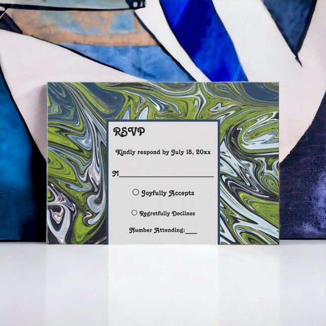 Moderne Hochzeit von Green Blue Earth Tone Abstrak RSVP Karte (Von Creator hochgeladen)