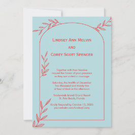 Moderne Hochzeit von Light Blue und Coral Leaf Einladung