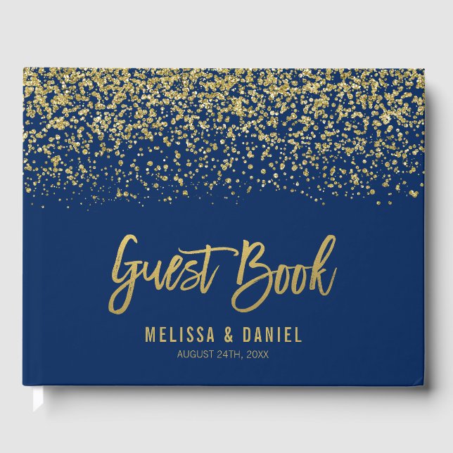 Moderne Hochzeit von Navy Blue Gold Imitats Glitze Gästebuch (Vorderseite)