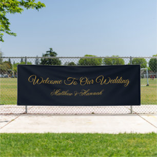 Moderne Hochzeit von Navy Blue & Gold Script Banner