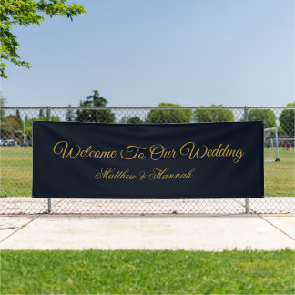 Moderne Hochzeit von Navy Blue & Gold Script Banner