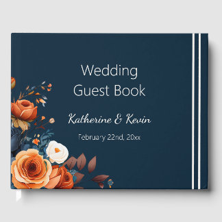 Moderne Hochzeit von Navy Blue und Burnt Orange Gästebuch