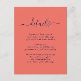 Moderne Hochzeit von Navy Blue und Korallen Begleitkarte