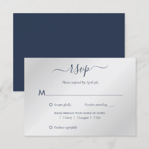 Moderne Hochzeit von Navy Blue und Silver RSVP Karte