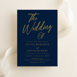 Moderne Hochzeit von Navy und Gold Script Einladung