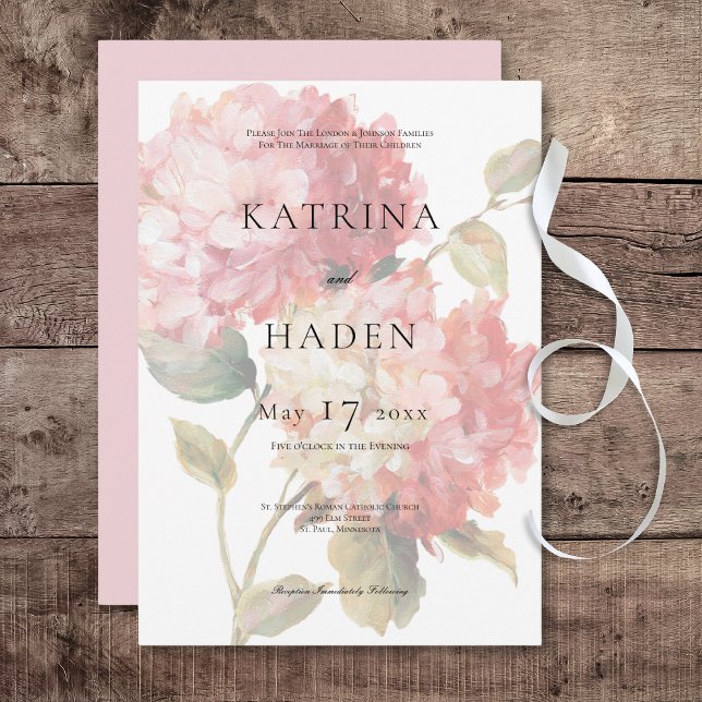 Moderne Hochzeit von Pink Blush Hydrangea Einladung (Modern Pink Blush Hydrangea Wedding Invitation)