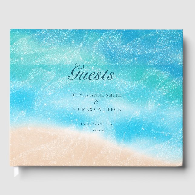 Moderne Hochzeit von Sandy Ocean Beach Gästebuch (Vorderseite)