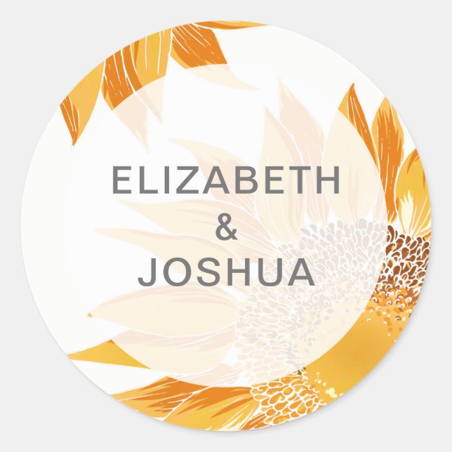 Moderne Hochzeit von SunFlower Runder Aufkleber (Vorderseite)