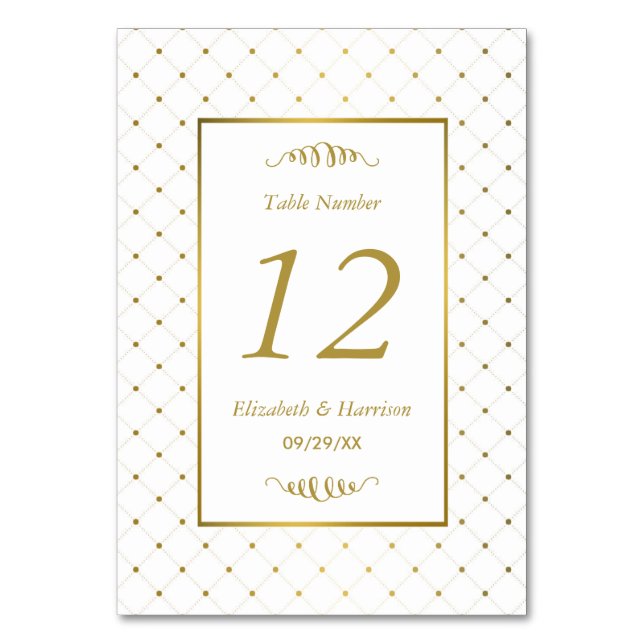 Moderne Hochzeit von White & Gold Foil Tischnummer (Vorderseite)