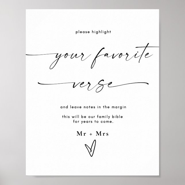 Moderne Hochzeitbibel Lieblingsunterschrift Poster (Vorne)