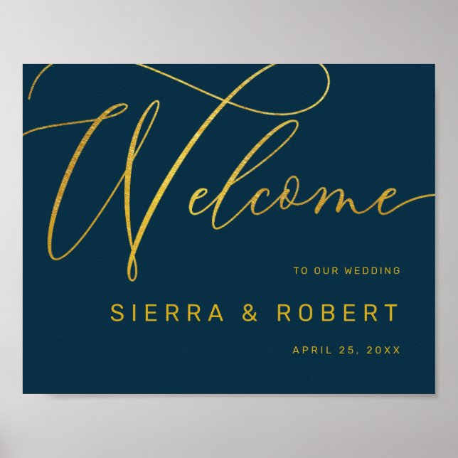 Moderne Hochzeiten Begrüßungszeichen Imitate Gold  Poster (Vorne)