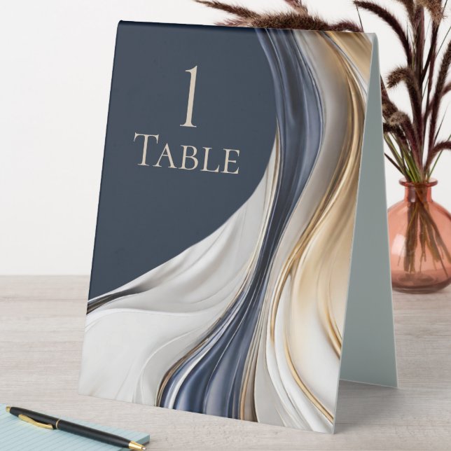 Moderne Hochzeiten - Blau, Weiß und Gold Tischaufsteller (In Situ (Tisch))