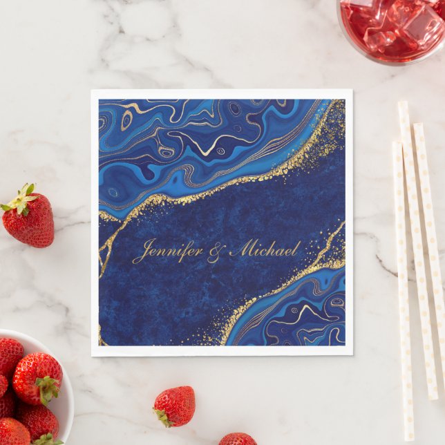 Moderne Hochzeiten Gold und Blau Eleganter Individ Serviette (Beispiel)