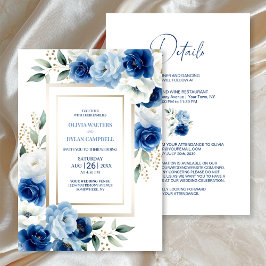 Moderne Hochzeiten in einer Blauen Flora Einladung