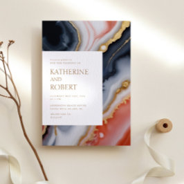 Moderne Hochzeiten in Navy Blue und Orange Agate Einladung