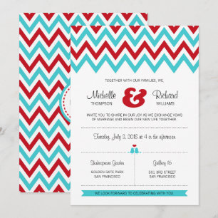 Moderne Hochzeiten in Red and Aqua Zickzack & Love Einladung