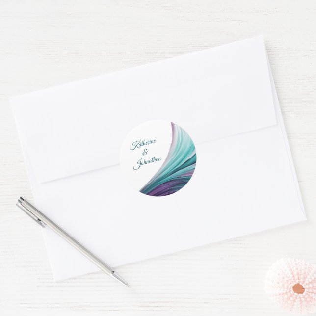 Moderne Hochzeiten Lila und Aquamarin- Runder Aufkleber (Umschlag)