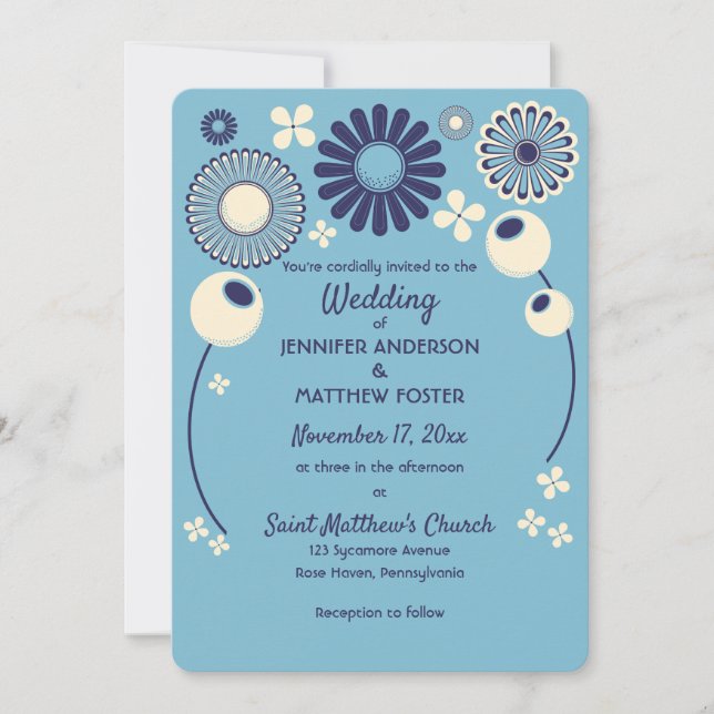 Moderne Hochzeiten mit Blau und Creme Geometric Bl Einladung (Vorderseite)