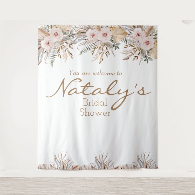 Moderne Hochzeiten mit Blumenpampas Brautparty Wandteppich (Vorderseite)