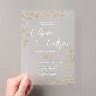 Moderne Hochzeiten mit weißer Blüte und Gold in Im Acryleinladungen