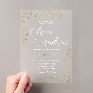 Moderne Hochzeiten mit weißer Blüte und Gold in Im Acryleinladungen