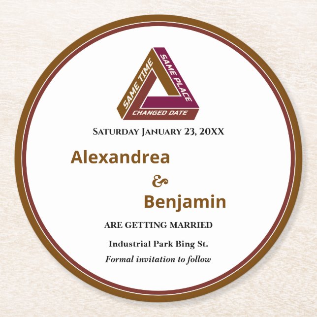 Moderne Hochzeiten sichern das Datum der neuen Dat Runder Pappuntersetzer (Vorderseite)