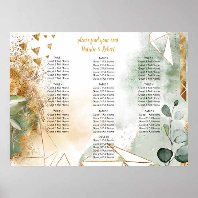 Moderne Hochzeiten von grünen und goldenen botanis Poster (Vorne)