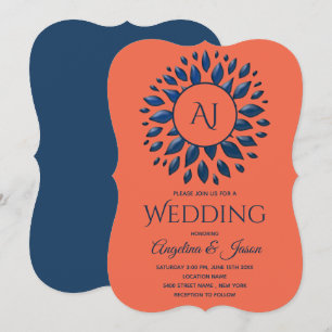 Moderne Hochzeiten von Korallen und Navy Blue Einladung