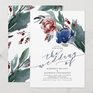 Moderne Hochzeiten von Navy Blue und Burgund Red F Einladung