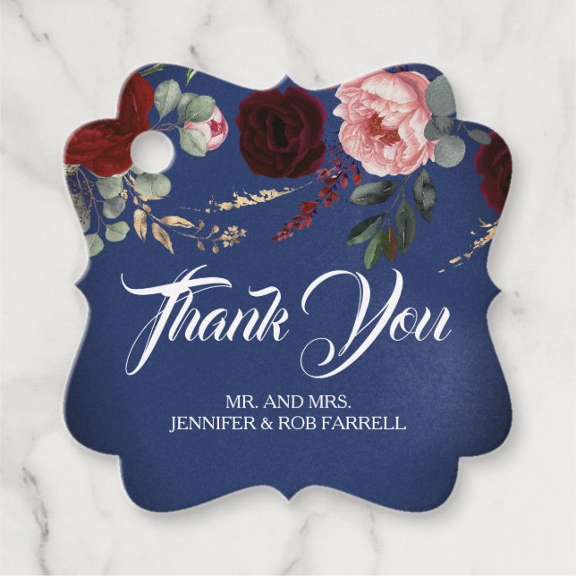 Moderne Hochzeiten von Navy Blue und Burgund Red F Geschenkanhänger (Vorderseite)