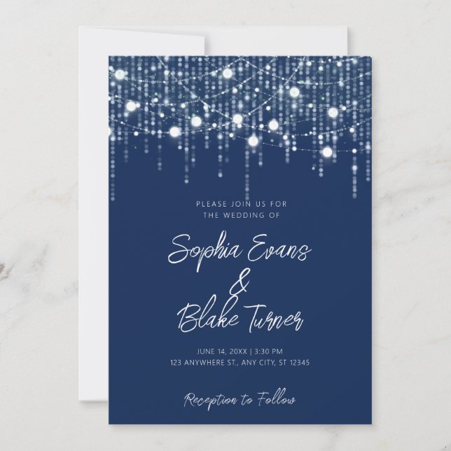 Moderne Hochzeiten von Navy Blue und White Hanging Einladung (Vorderseite)